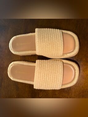 Woven Slide Sandals in Beige by